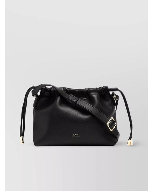 A.P.C. Black Ninon Mini Synthetic Leather Drawstring Crossbody Bag