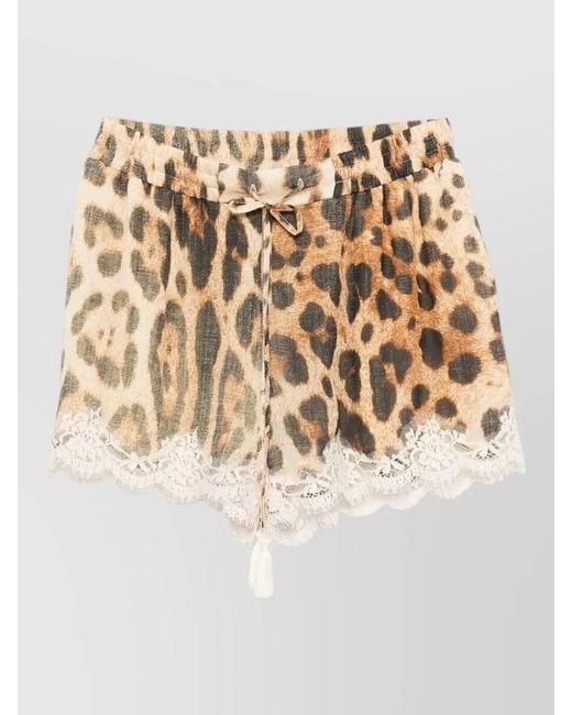 ERMANNO FIRENZE Natural Shorts Animal Print Lace Trim Tassel
