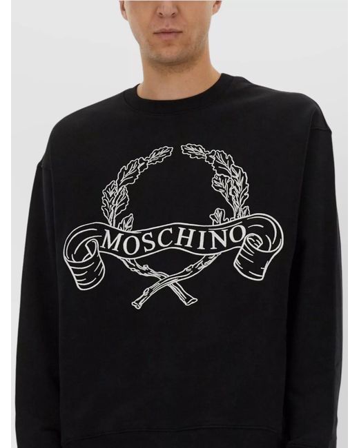 Moschino Black Cotton Logo Embroidered Sweatshirt for men