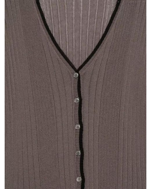 Roberto Collina Gray V Neck Cardigan Ribbed Knit Contrast Trims