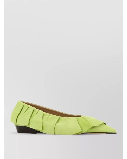 J.W. Anderson Green Suede Ballerinas Pointed Toe Ruffle Detail