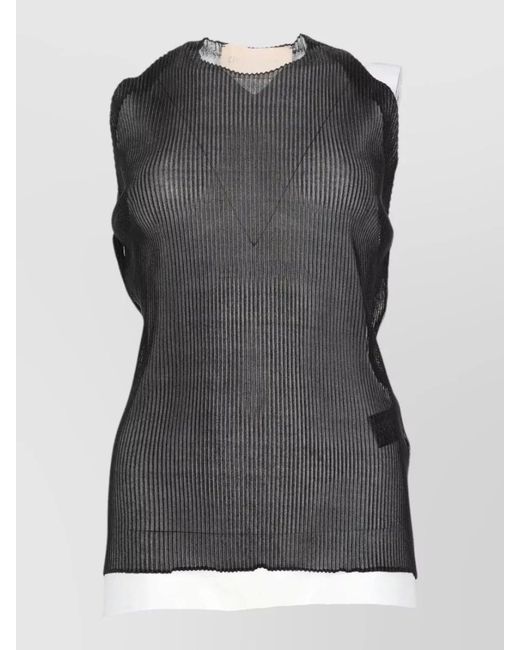 Circus Hotel Black Sleeveless Ribbed Top V Neck Design