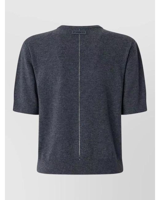 Pinko Blue Nylon Crewneck Top Short Sleeves