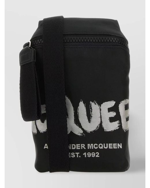 McQueen Black Fabric Messenger Bag for men