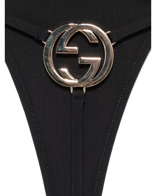 Gucci White Gg Interlocking Logo Triangle Thong Bikini Set