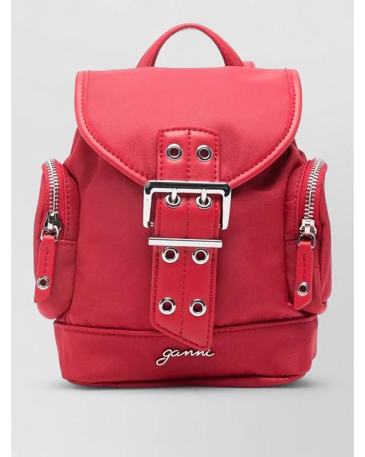 Ganni Red Mini Hobo Mini Nylon Backpack