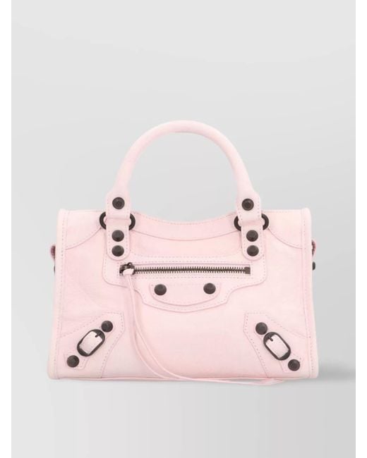 Balenciaga Pink Mini Leather Shoulder Bag With Metal Studs