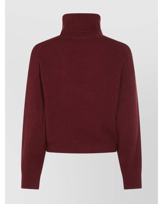 Brunello Cucinelli Red Cashmere Blend English Ribbed Turtleneck Jumper