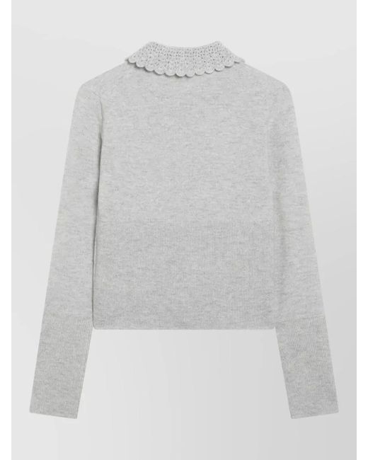 Chloé Gray Fine-Knit Wool Fitted Collared Cardigan
