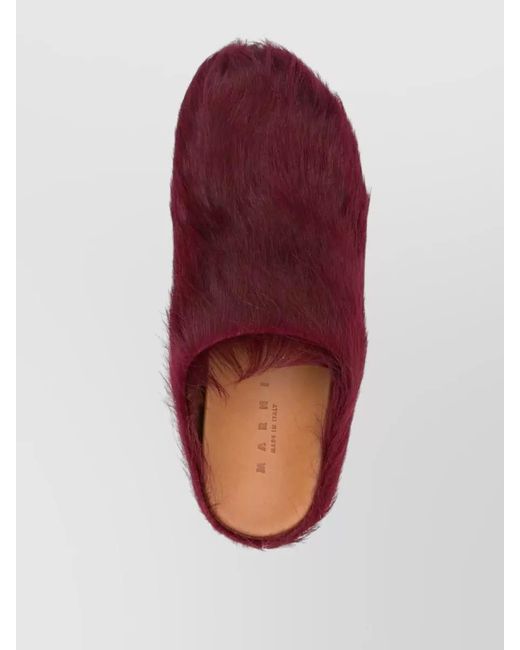 Marni Red Fur Trim Sabot Slippers