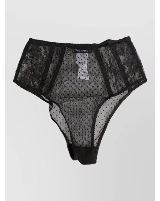 Dolce & Gabbana Black Lace Polka-Dot High-Waist Briefs