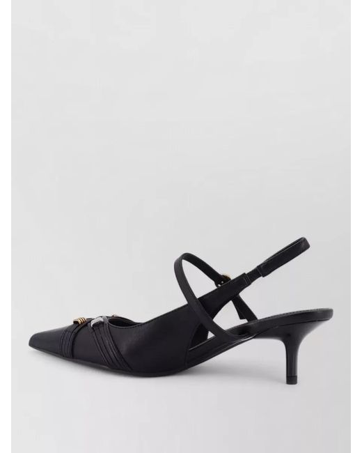 Pinko Black Gloria 18 Pumps Leather Metal Lettering Detail