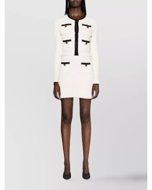 Self-Portrait Natural Structured Knit Mini Skirt
