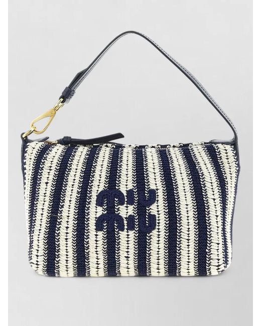 Miu Miu White Crochet Leather Shoulder Pouch Striped Handle