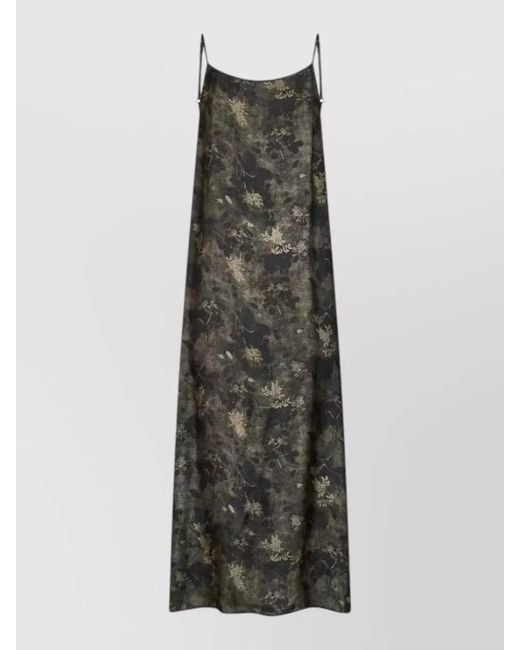 Uma Wang Gray Anaya Midi Dress Pomegranate Print Straps