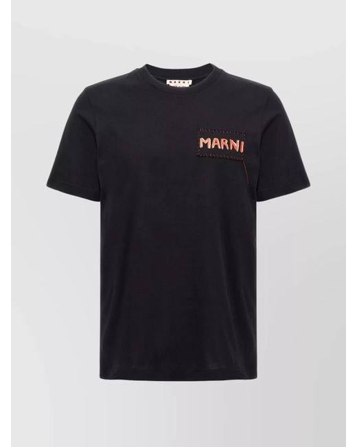 Marni Black Cotton Logo Print Short-Sleeve T-Shirt for men