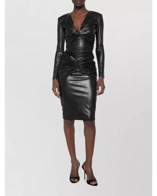 Elisabetta Franchi Black Fitted Knee Length Dress Long Sleeves
