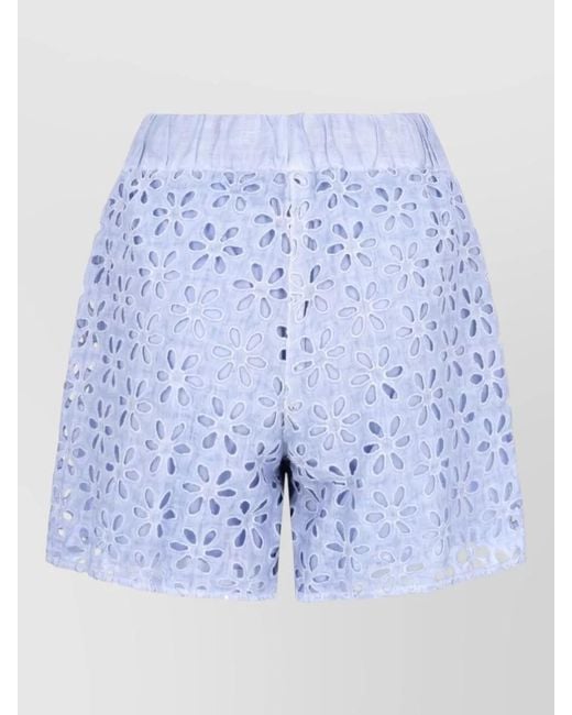 120% Lino Blue High Rise Shorts Floral Cut Out