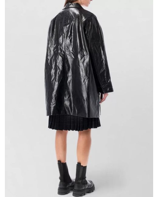 Low Classic Black Faux Leather Oversized Single-Breasted Coat