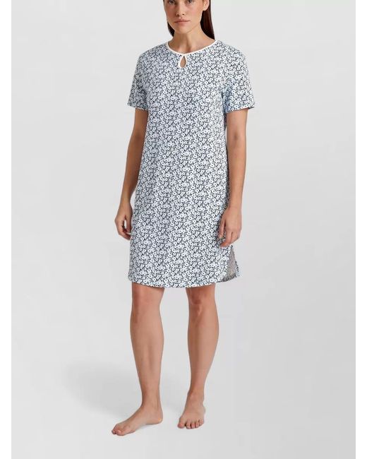 Calida Blue Short Sleeve Keyhole Neckline Nightdress