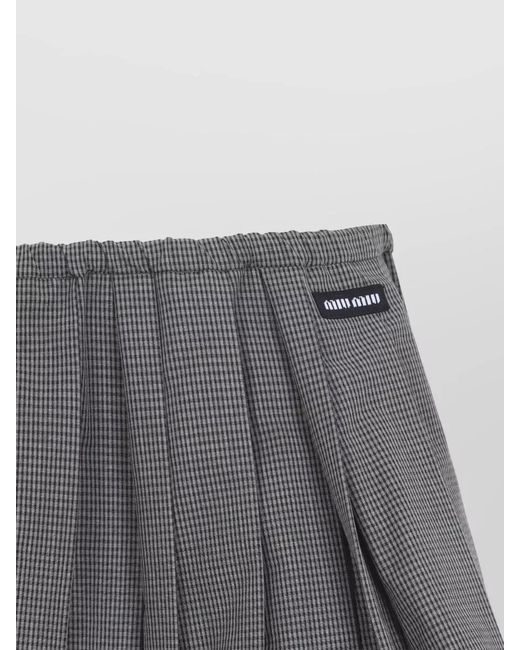 Miu Miu Gray Pleated Check Mini Skirt