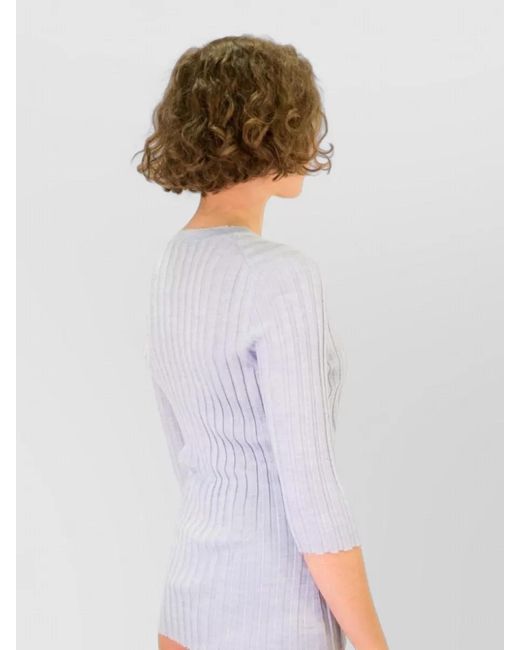 LA ROSE Gray V Neck Cashmere Silk Knit Top