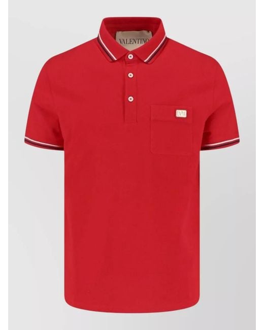 Valentino Red Cotton Short-Sleeve Polo Shirt for men