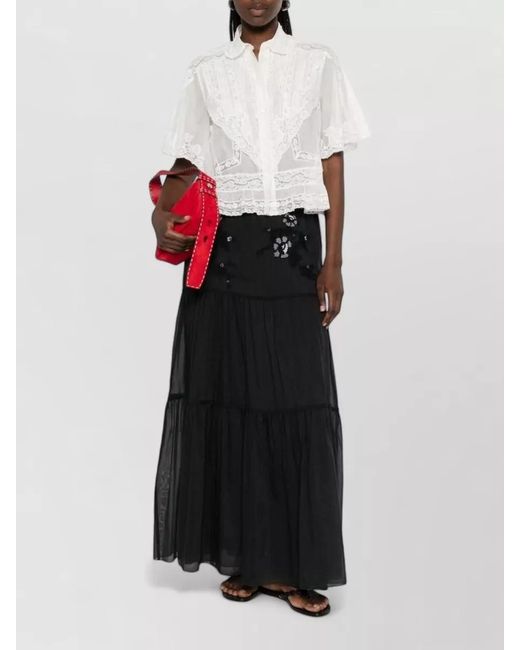 Ermanno Scervino Black Long Cotton Skirt Elastic Waist Tiered