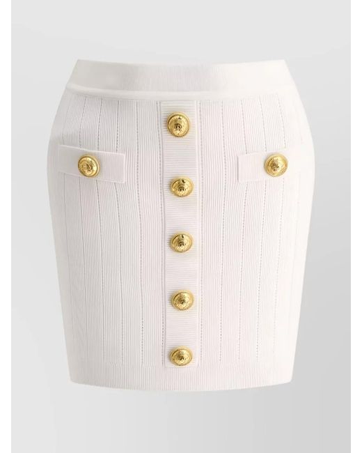 Balmain Natural Ribbed-Knit High-Rise Mini Skirt