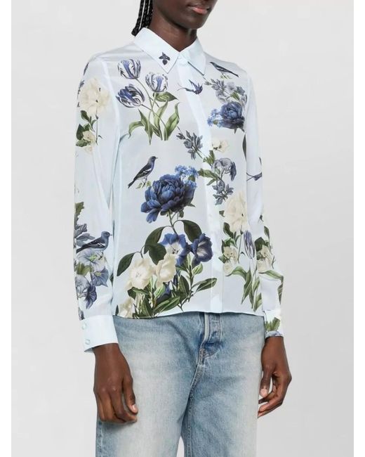 Alice + Olivia Blue Casual Shirt Bird Motif Relaxed Fit