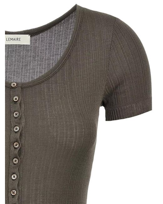 Lemaire Gray Silk Blend Ribbed Long-Sleeve Top