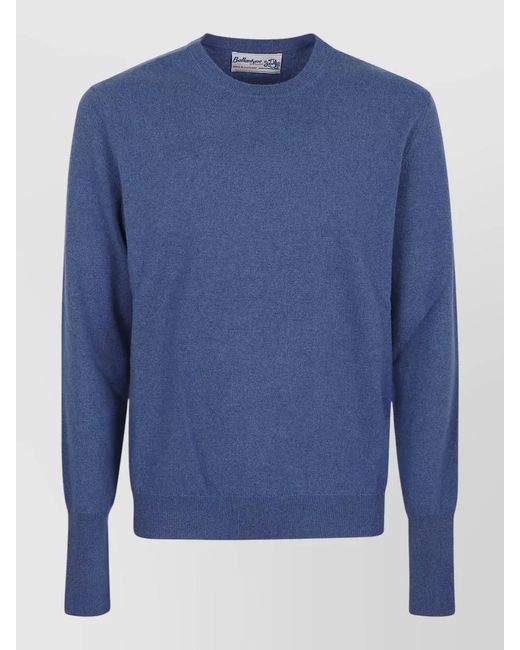 Ballantyne Blue Cashmere Crew Neck Long Sleeve Sweater for men