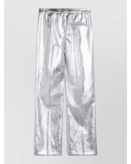 THE GARMENT White Pants Elastic Waistband Metallic Finish Wide Leg