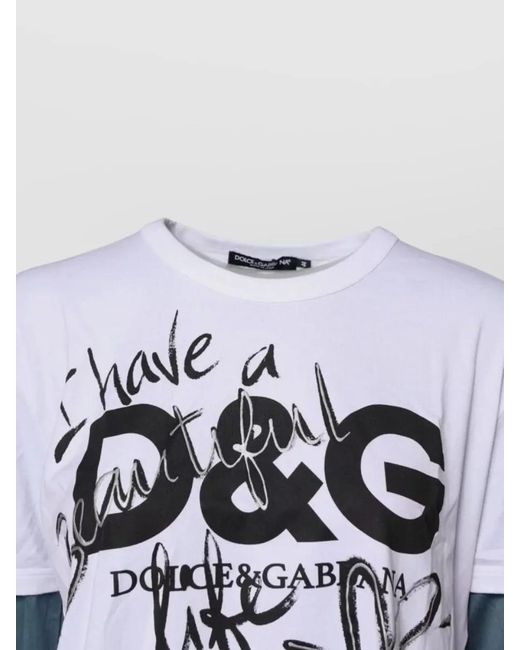 Dolce & Gabbana Blue Graphic Print Cotton Crew Neck T-Shirt for men