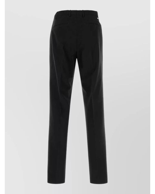 PT Torino Black Cotton Blend Edge Trousers Straight Leg for men