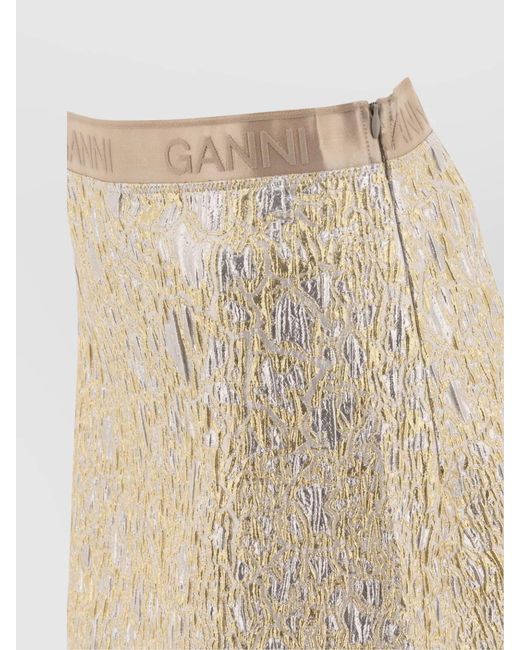 Ganni Natural Metallic Textured Skirts Elastic Waistband