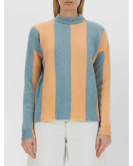 Alysi Blue Maxi Striped Mock Neck Knit Sweater