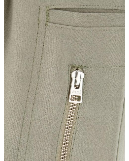 AMI Natural Wide-Leg Pleated Trousers