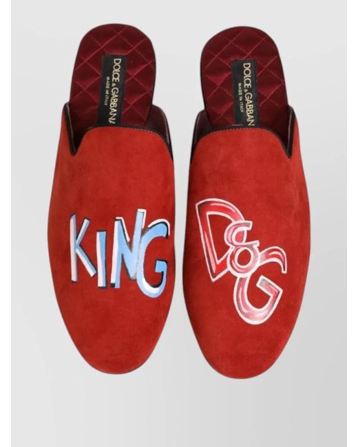 Dolce & Gabbana Red Suede Dg King House Slippers for men