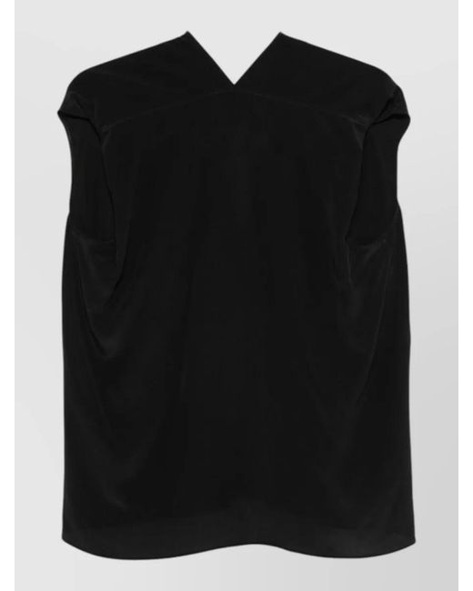 Alysi Black Silk Top Draped Design Sleeveless V Neckline