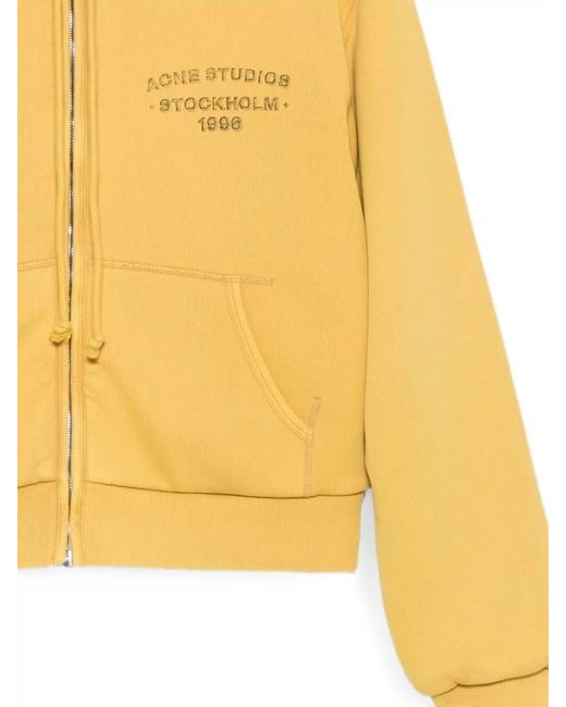 Acne Yellow Hooded Cropped Jacket Casual Long Sleeves Pockets for men