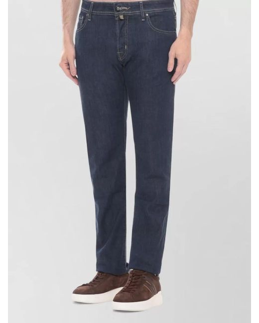 Jacob Cohen Blue Straight Cut Denim Jeans Handkerchief Detail for men