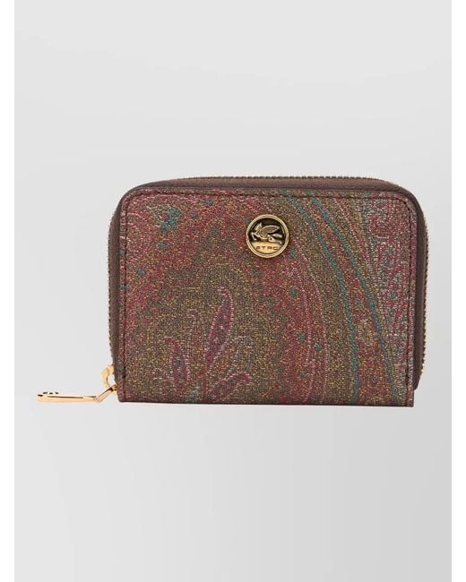 Etro Brown Paisley Motif Compact Wallet Key Holder
