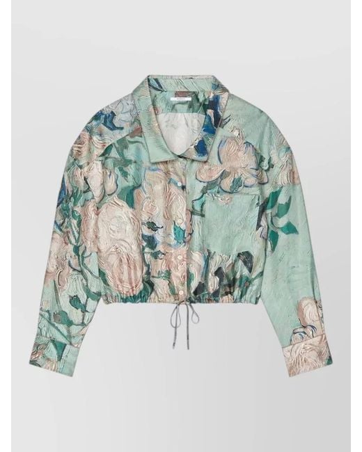 Givenchy Blue Silk Floral-Print Cropped Shirt