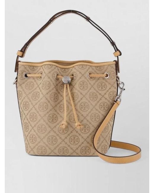 Tory Burch White T Monogram Canvas Bucket Bag