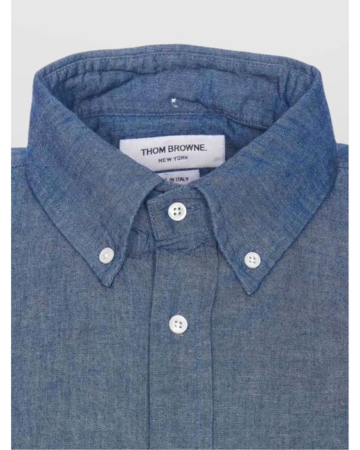 Thom Browne Blue Iii Striped Arm Detail Button-Down Collar Shirt for men
