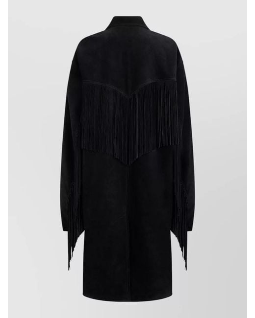 R13 Blue Single Breasted Suede Coat Fringe Detail