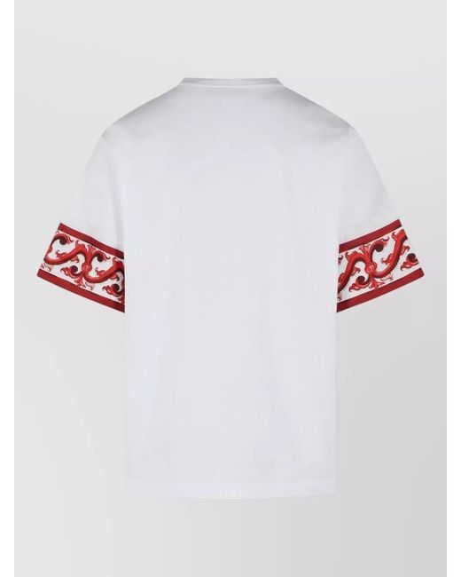 Dolce & Gabbana White Silk Cotton Maiolica Print Short-Sleeve T-Shirt for men