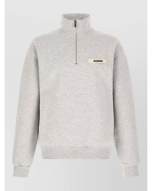 Jacquemus White Cotton Relaxed-Fit Half-Zip Sweatshirt for men