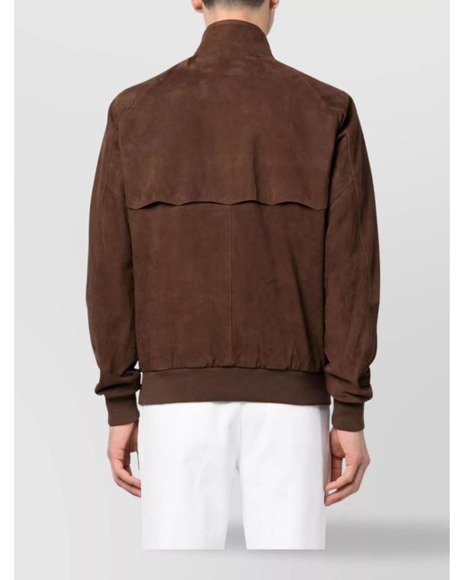 Baracuta Brown Suede Ribbed Bomber Jacket for men